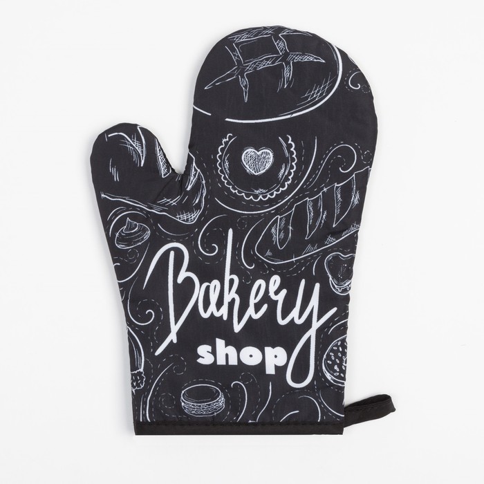 

Кухонный набор 2 шт. Этель Bakery shop, прихватка 17х17 см, варежка 26х16 см, 100% п/э, Черный;белый
