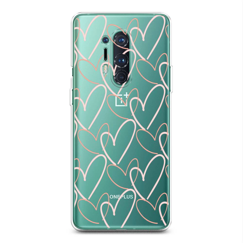 

Чехол на OnePlus 8 Pro "Узор из сердечек", Розовый;бежевый, 151050-6