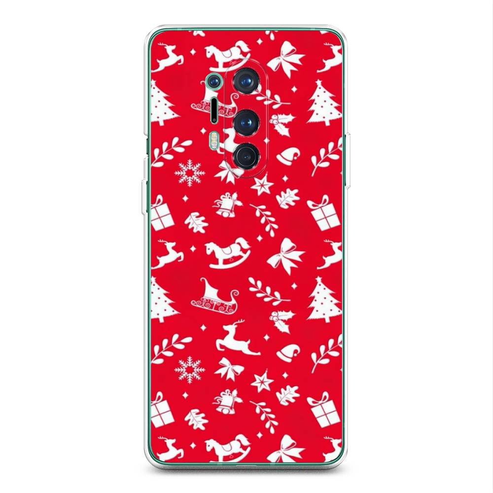 

Чехол на OnePlus 8 Pro "Красный новогодний фон", Красный;белый, 151050-5