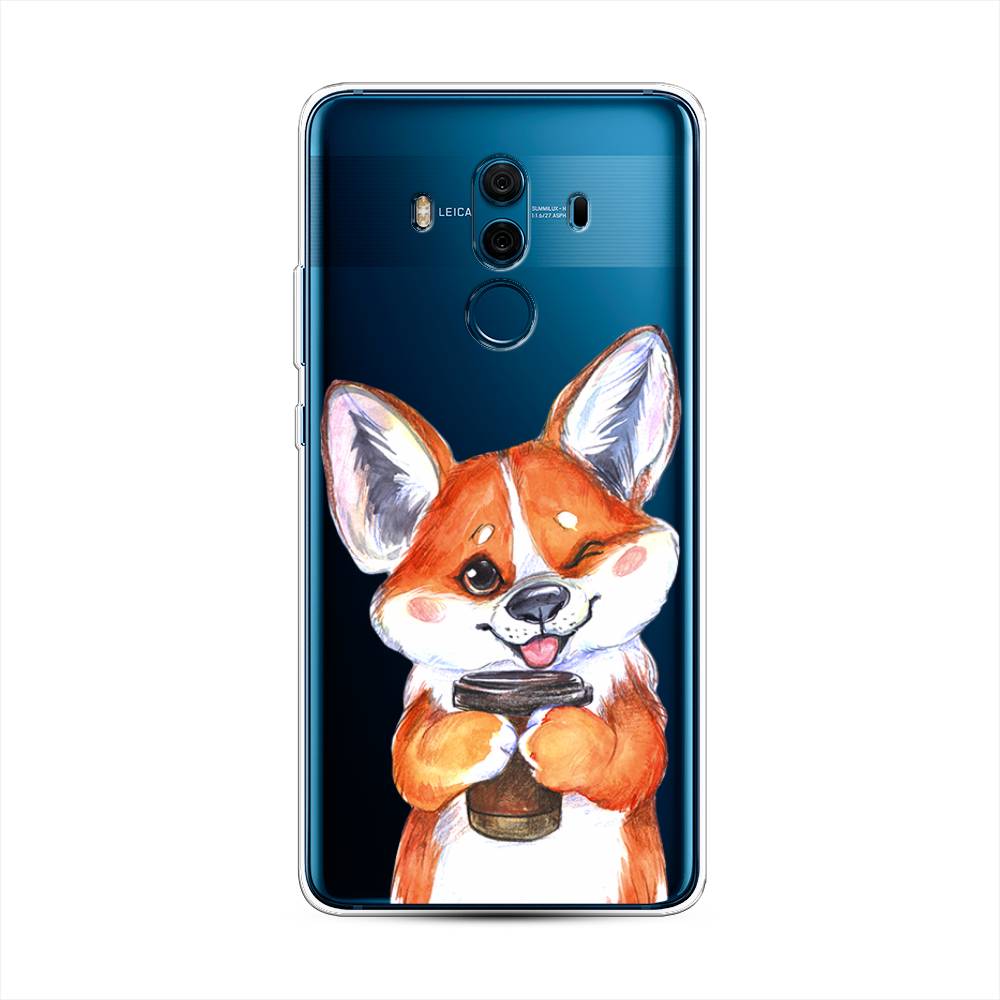 

Чехол на Huawei Mate 10 Pro "Корги с кофе", Оранжевый;белый, 63450-4