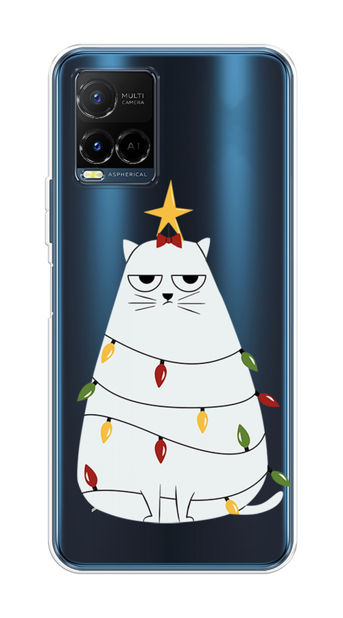 

Чехол на Vivo Y21e "Котик в гирлянде", Белый;красный;желтый, 266350-1