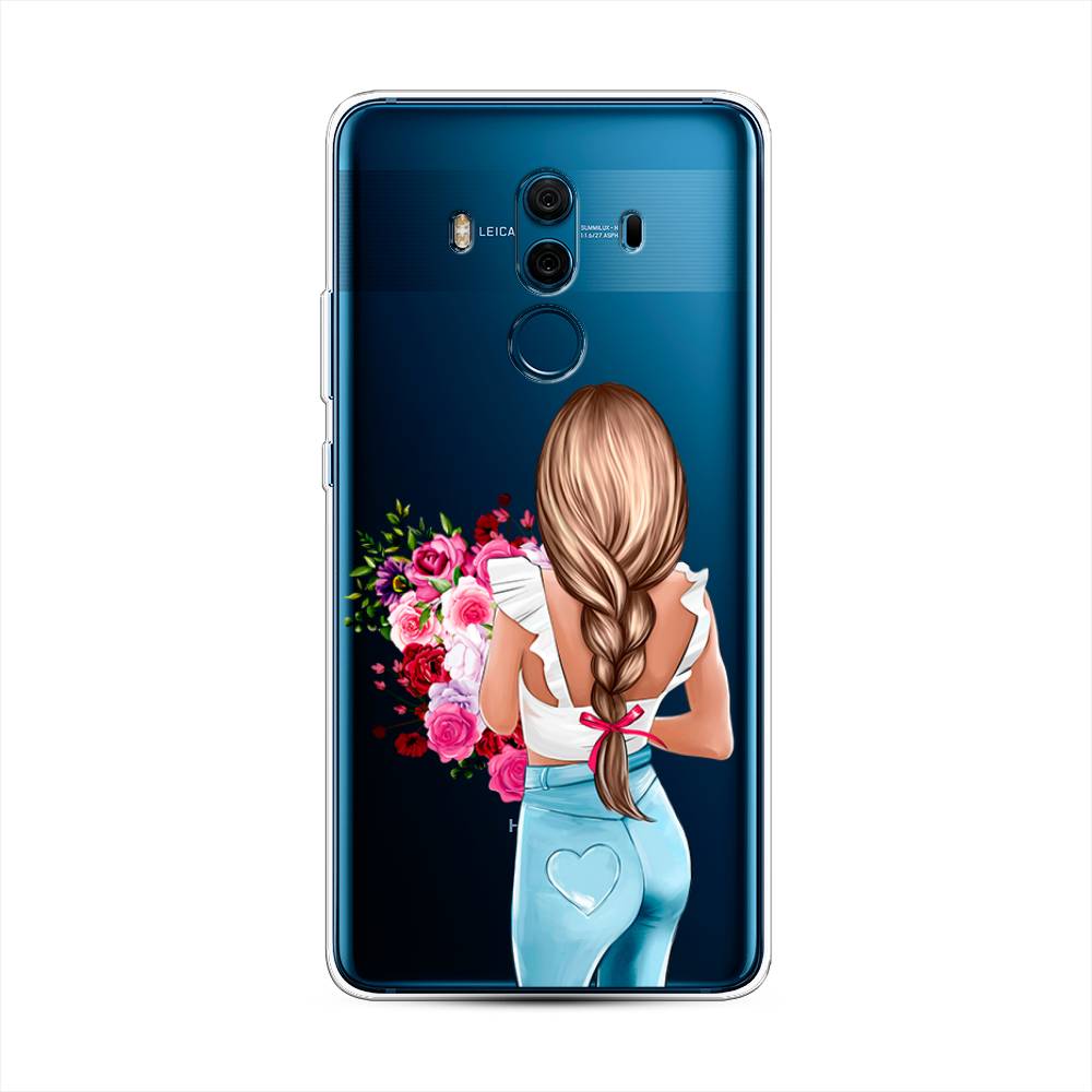 

Чехол на Huawei Mate 10 Pro "Девушка с цветами", Коричневый;розовый;голубой, 63450-6