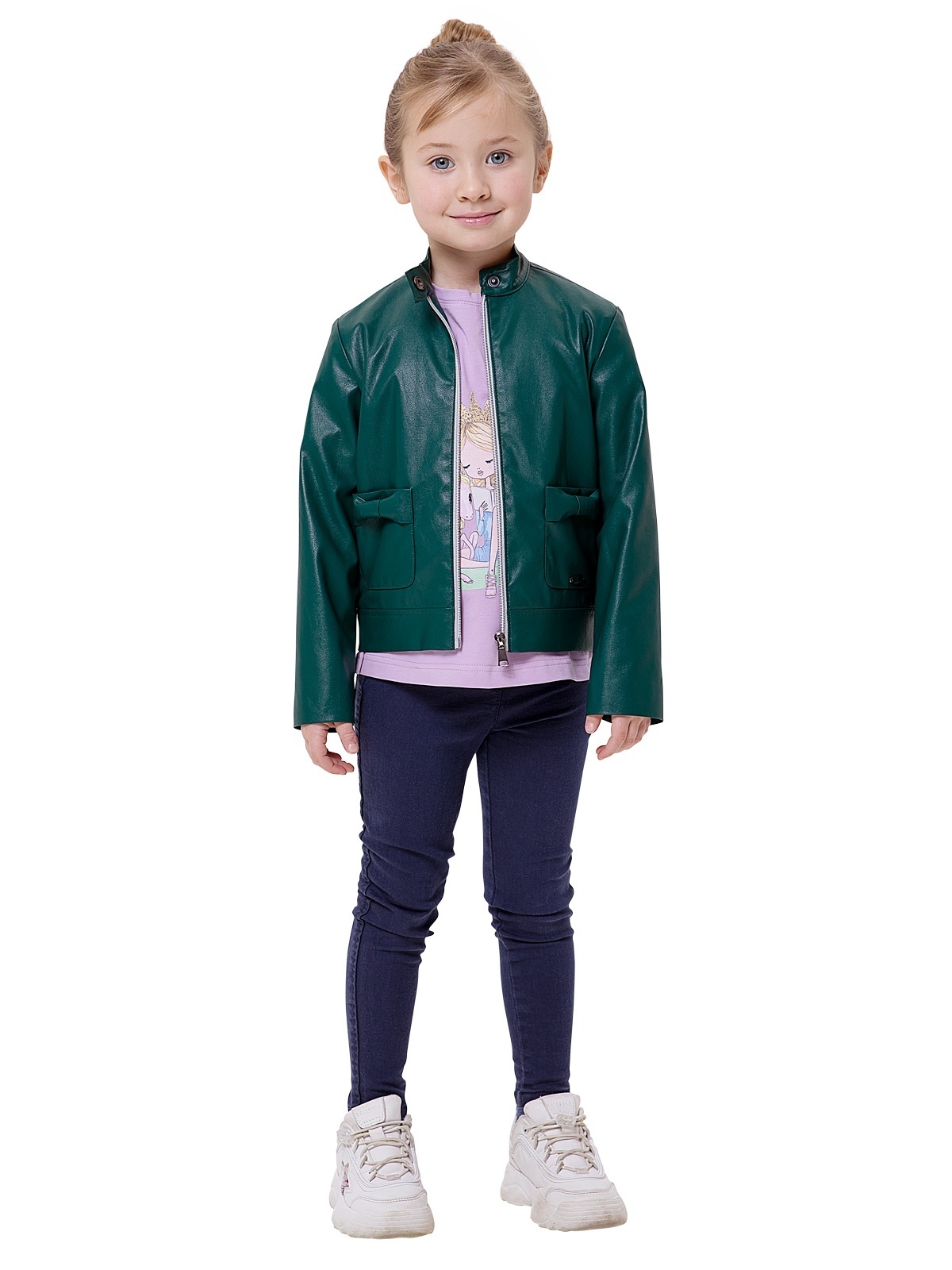 фото Куртка кожаная для девочек карамелли о55223 цв. зеленый р. 122