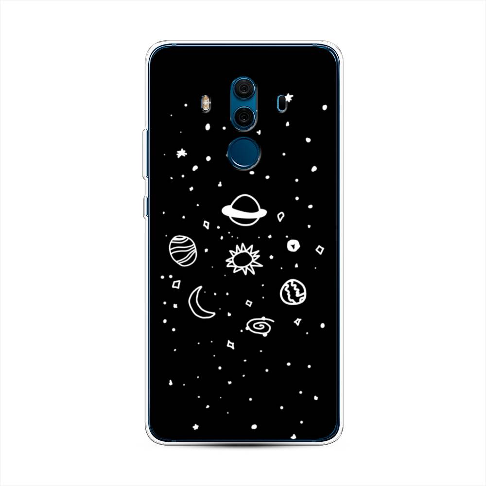 

Чехол на Huawei Mate 10 Pro "Дудл солнечной системы", Бежевый;серый, 63450-2