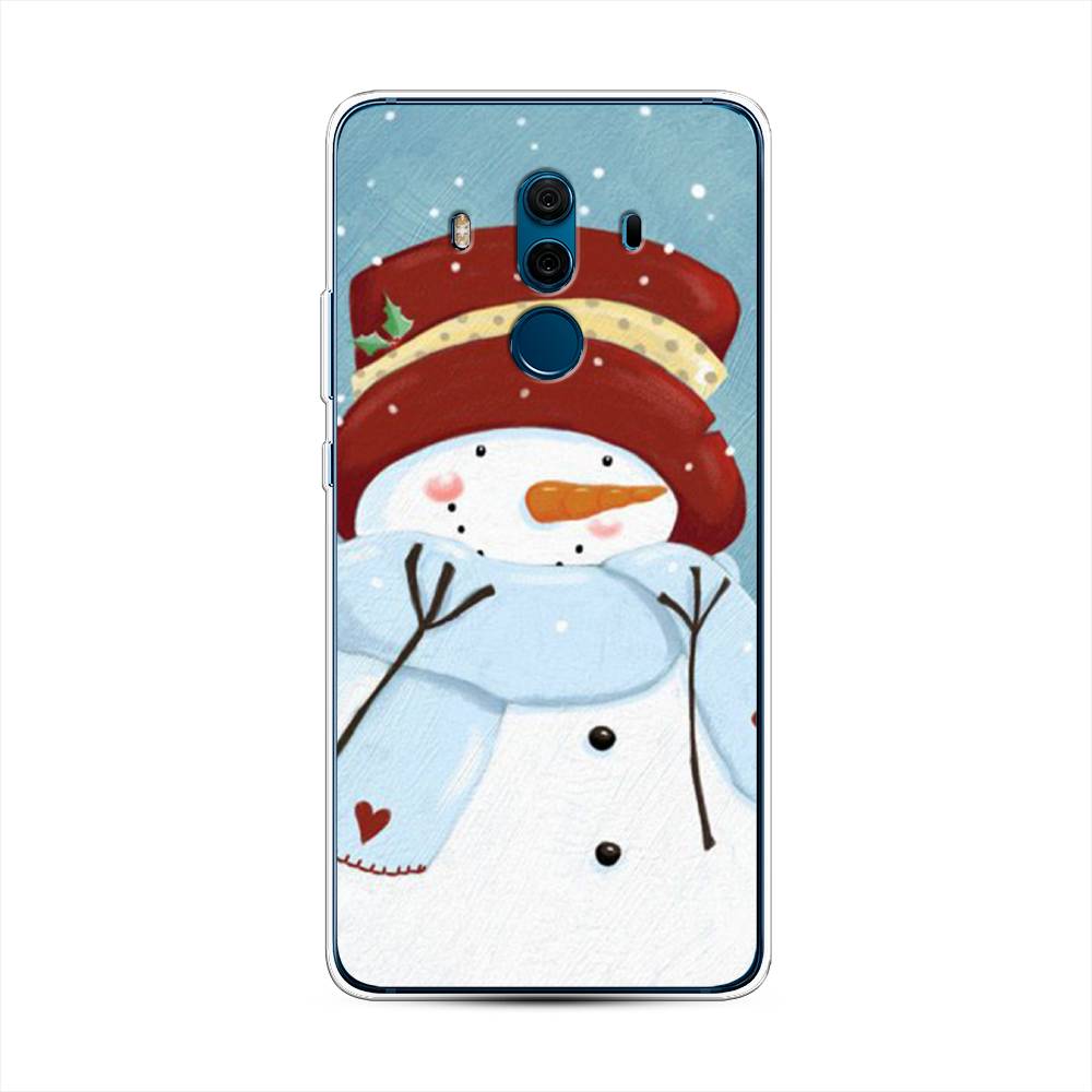 

Чехол на Huawei Mate 10 Pro "Застенчивый снеговик", Голубой;белый;красный, 63450-5