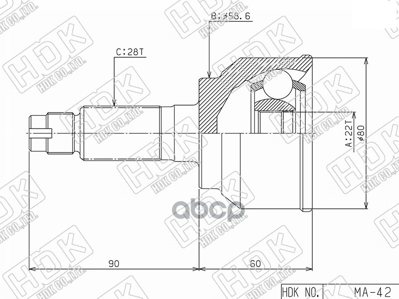 

Шрус Наружный К-Т (22x58.6x28) Mazda 3 Bk 2003-2008 HDK ma-042