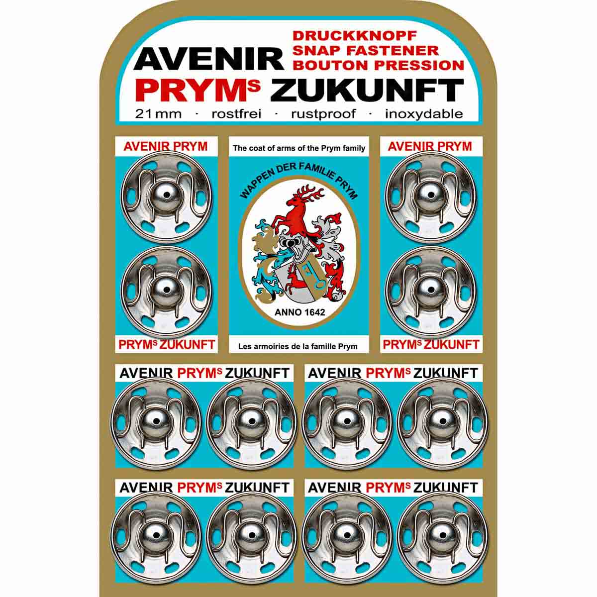 

341222 Пришивные кнопки (латунь) серебристый цв. 21 мм Prym