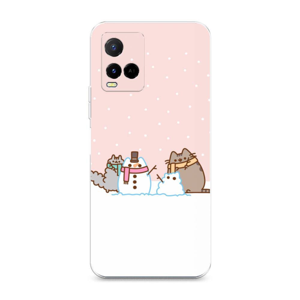 

Чехол на Vivo Y21e "Котики в снегу", Розовый;белый;серый, 266350-5