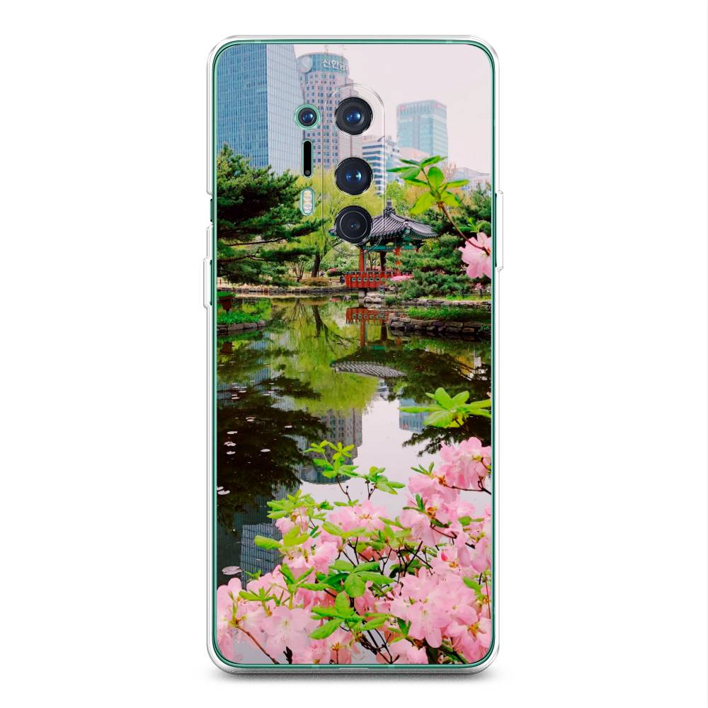 

Чехол на OnePlus 8 Pro "Сакура возле озера", Зеленый;розовый;голубой, 151050-2
