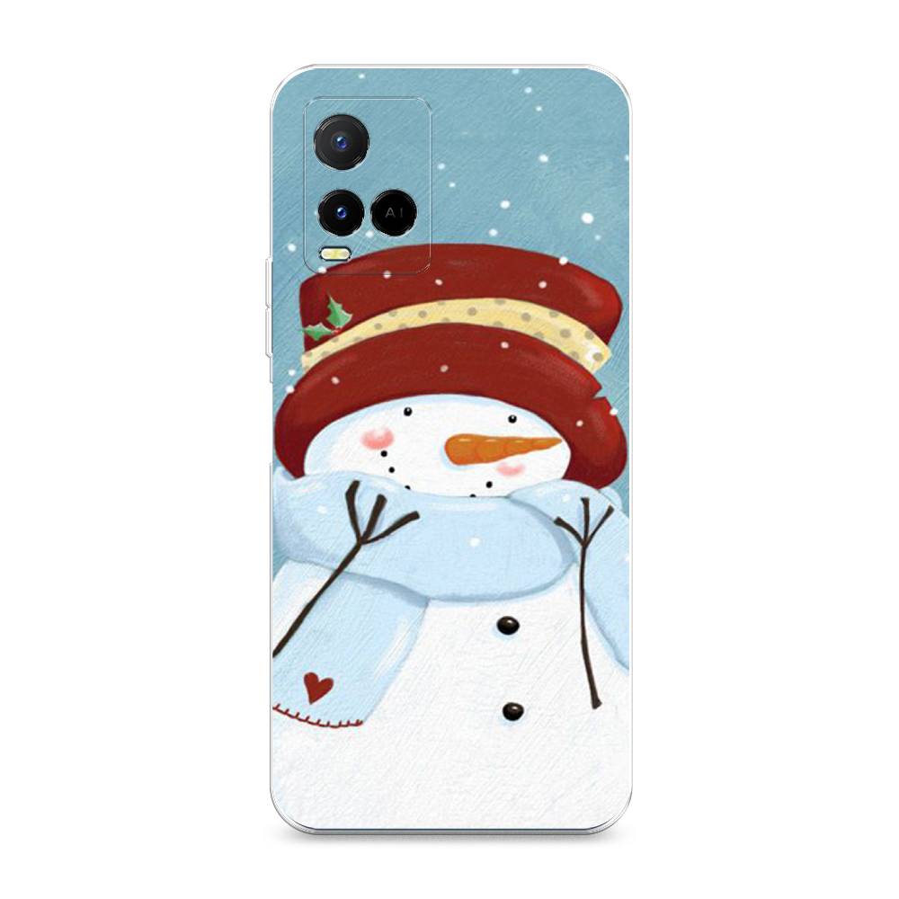 

Чехол на Vivo Y21e "Застенчивый снеговик", Голубой;белый;красный, 266350-5