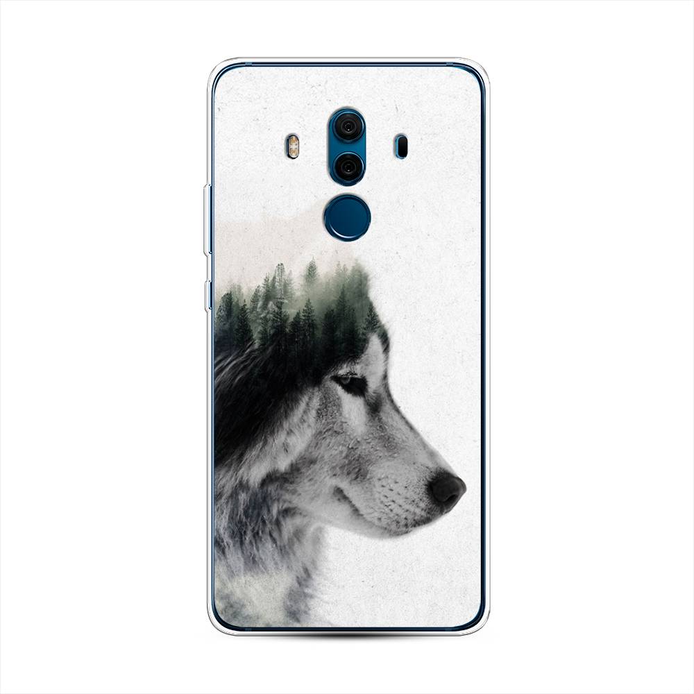 

Чехол на Huawei Mate 10 Pro "Волк лес", Серый;белый, 63450-1