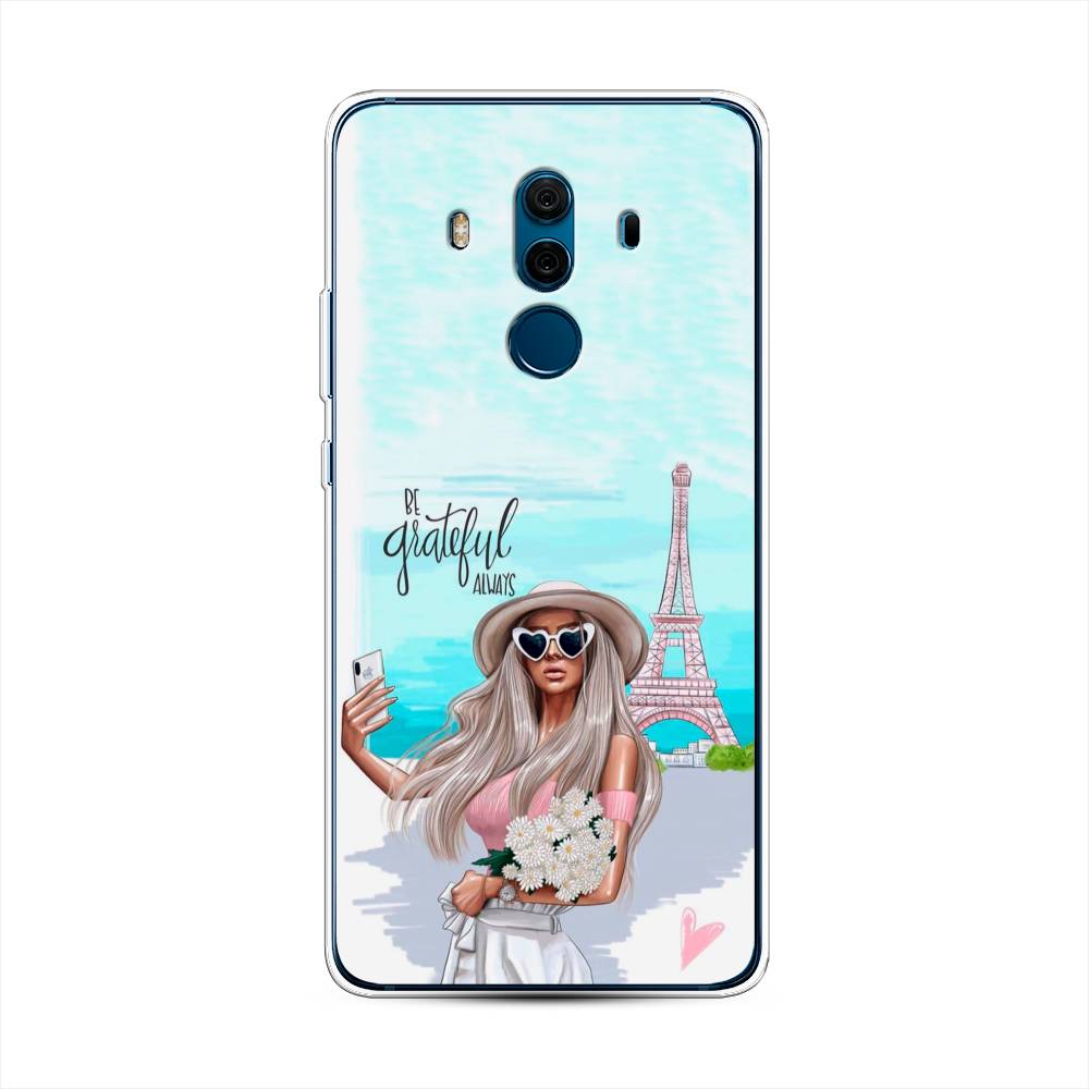 

Чехол на Huawei Mate 10 Pro "Селфи Париж", Голубой;бежевый, 63450-6