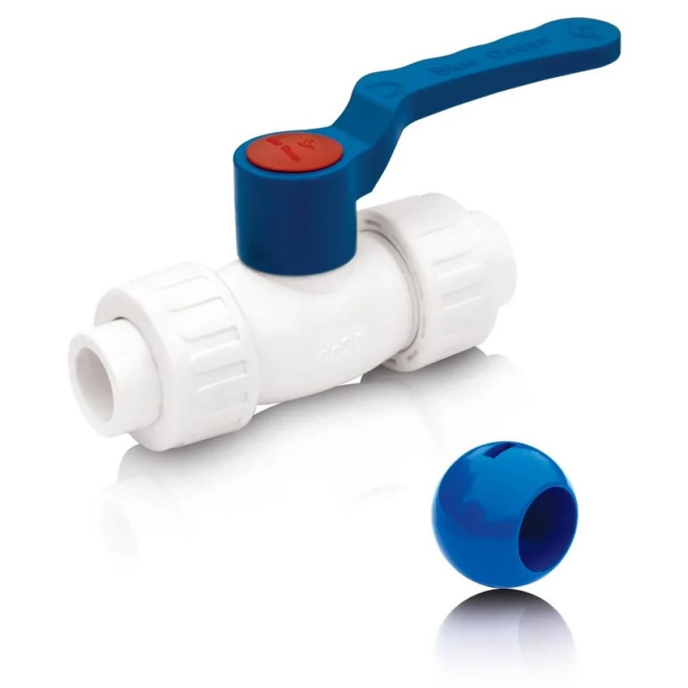 

Кран шаровой Blue Ocean PP-R (шар ABS) с 2 сгонами ХВС - 20 PPRF/BVUA-CW-B/PPR(W)-20, Белый