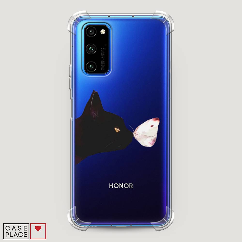 фото Чехол awog "черный кот и бабочка" для honor view 30/view 30 pro