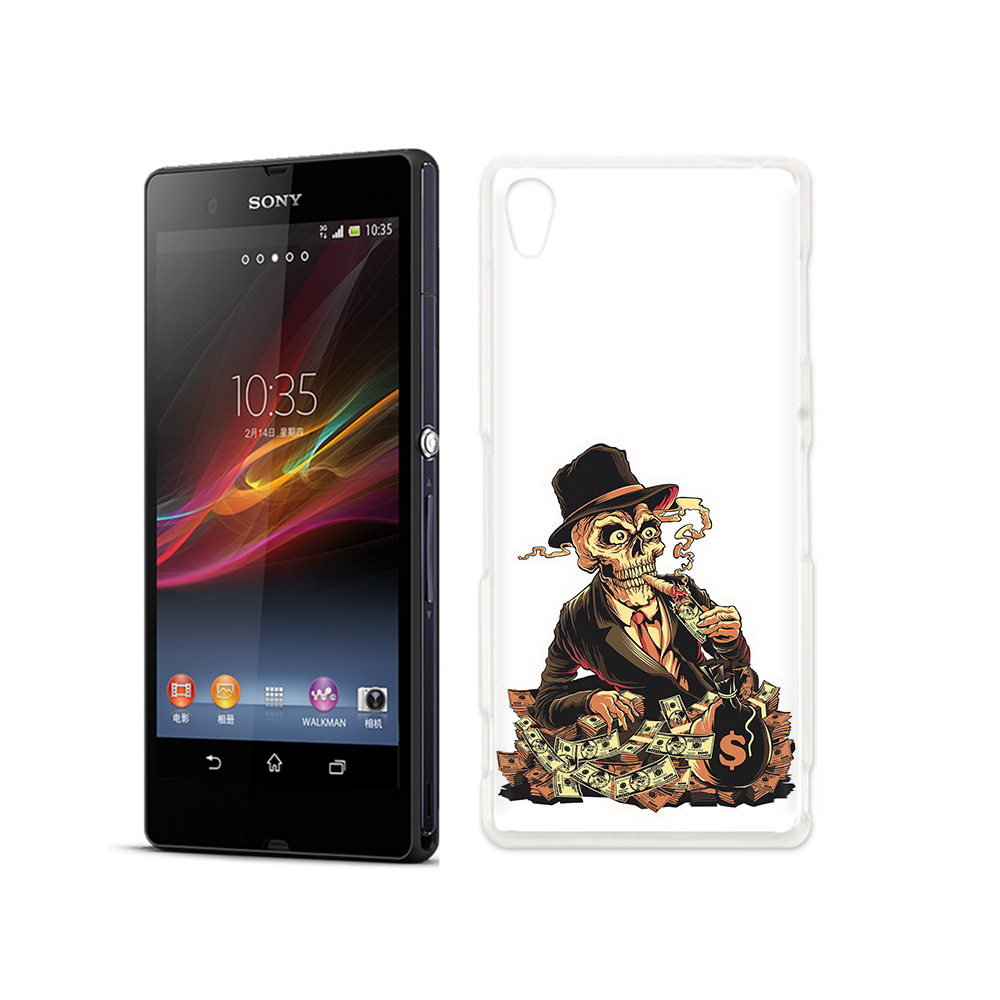 

Чехол MyPads Tocco для Sony Xperia Z нарисованный череп с сигаретой, Прозрачный, Tocco