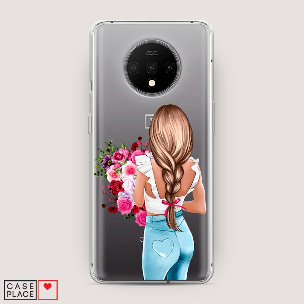 

Чехол на OnePlus 7T "Девушка с цветами", Коричневый;розовый;голубой, 150950-6