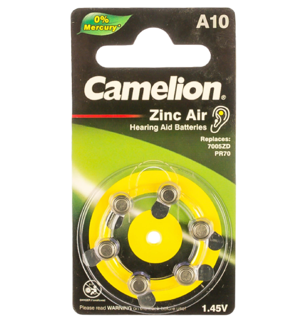 Camelion ZA10 BL-6 Mercury Free A10-BP60%Hg, батарейка для слуховых аппаратов, 1.4 V,90mAh батарейка алкалиновая camelion mercury free ag13 bp10 lr44 10 шт