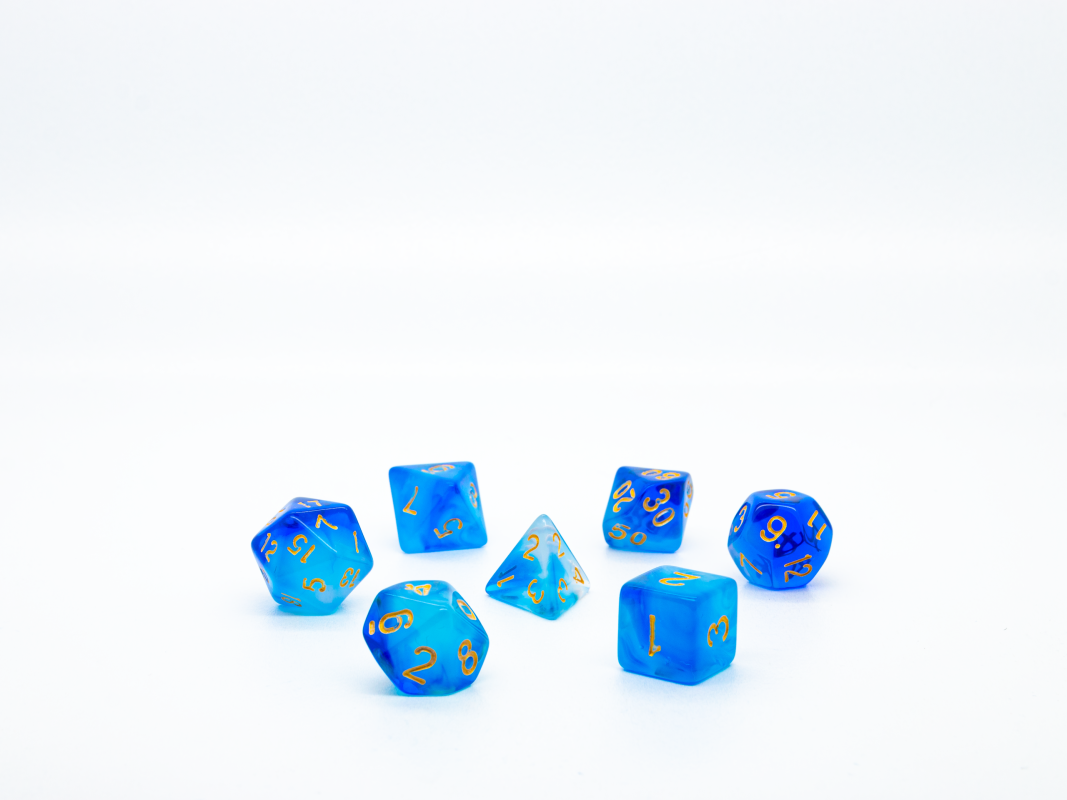 Набор кубиков для D&D, Dungeons and Dragons, ДнД, Pathfinder полупрозрачные голубые