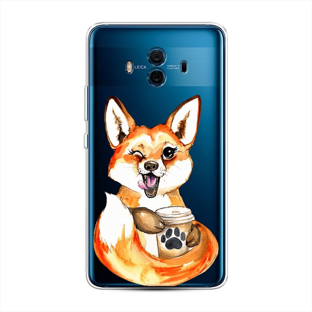

Чехол на Huawei Mate 10 "Подмигивающая лиса с кофе", Оранжевый;белый;коричневый, 63350-4