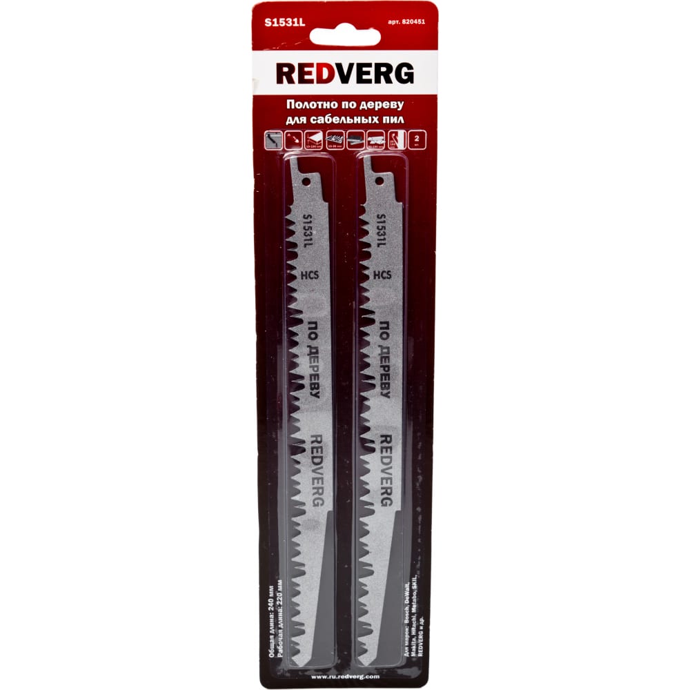 

REDVERG Полотно для сабельной пилы S1531L HCS, по дереву 820451 6623574