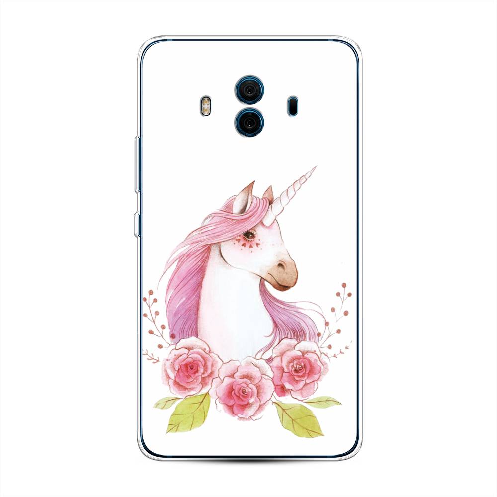 

Чехол на Huawei Mate 10 "Единорог цветы", Белый;розовый;серый, 63350-1