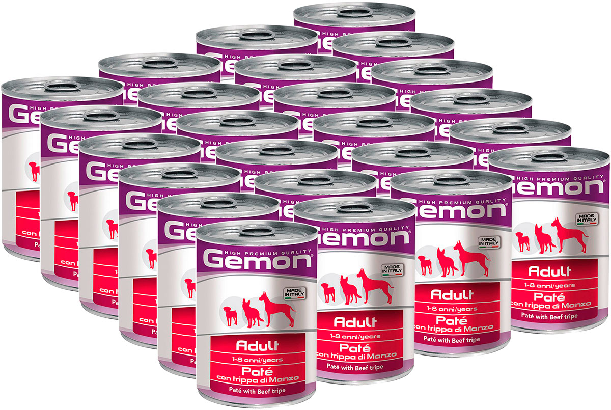 Влажный корм для взрослых собак Gemon Dog Adult паштет с говяжьим рубцом, 24 шт 400 г