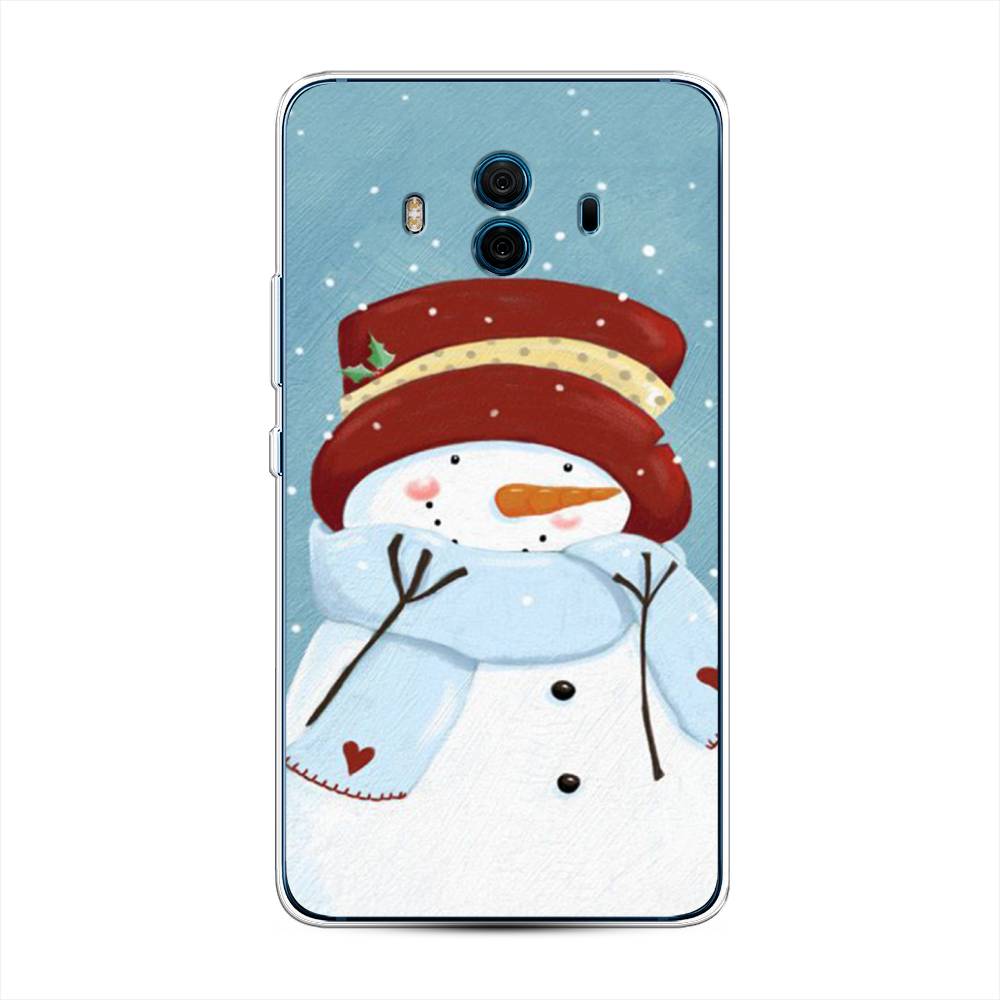 

Чехол на Huawei Mate 10 "Застенчивый снеговик", Голубой;белый;красный, 63350-5