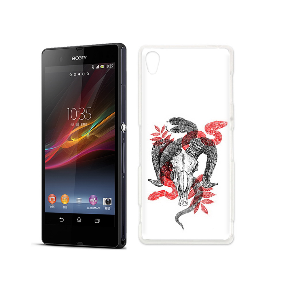

Чехол MyPads Tocco для Sony Xperia Z змея в черепе рисунок, Прозрачный, Tocco