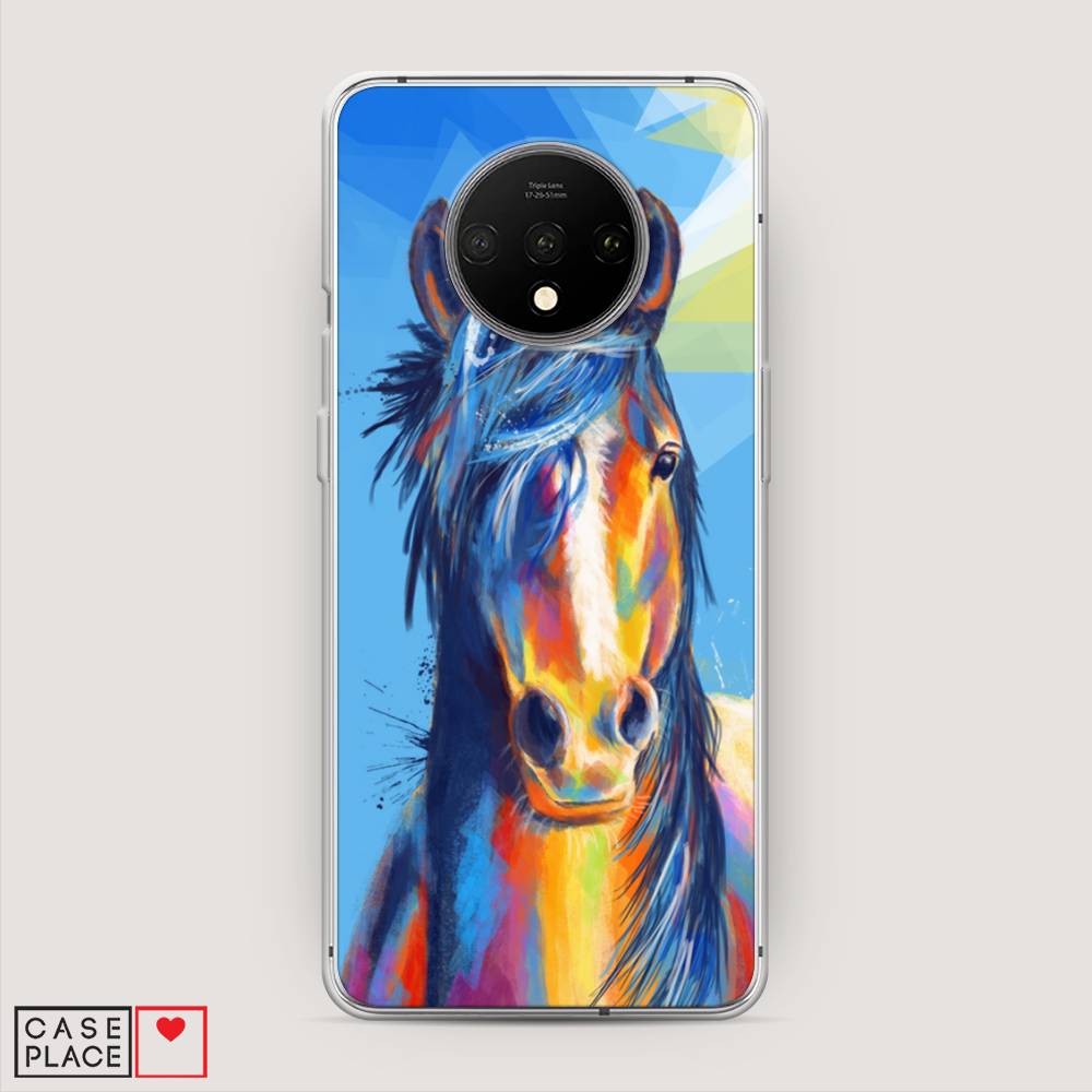 

Чехол на OnePlus 7T "Лошадь арт 3", Голубой;желтый;синий, 150950-1