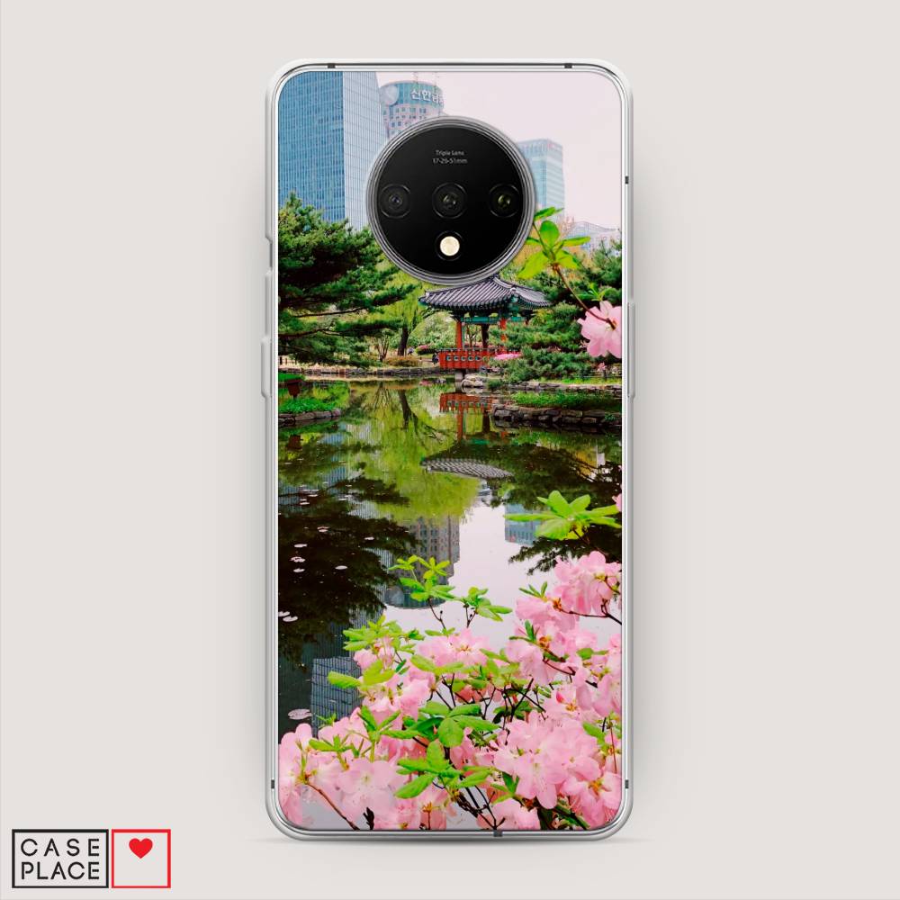 

Чехол на OnePlus 7T "Сакура возле озера", Зеленый;розовый;голубой, 150950-2