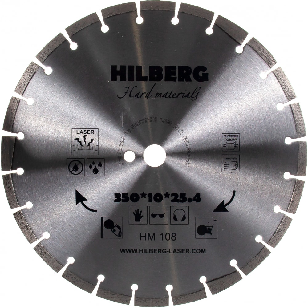 фото Диск алмазный отрезной сегментный hard materials laser (350x25.4 мм) hilberg hm108