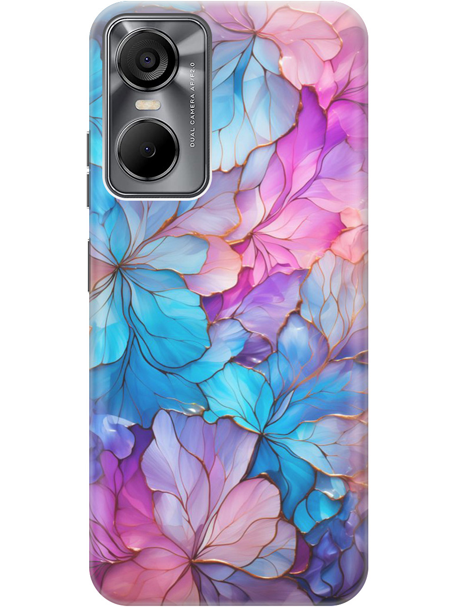 

Силиконовый чехол на Tecno Pop 6 Pro с рисунком "Цветочный витраж", Голубой;розовый, 20001039