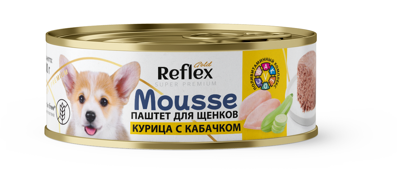 Консервы для щенков Reflex паштет курица с кабачком, 8 шт по 100 гр