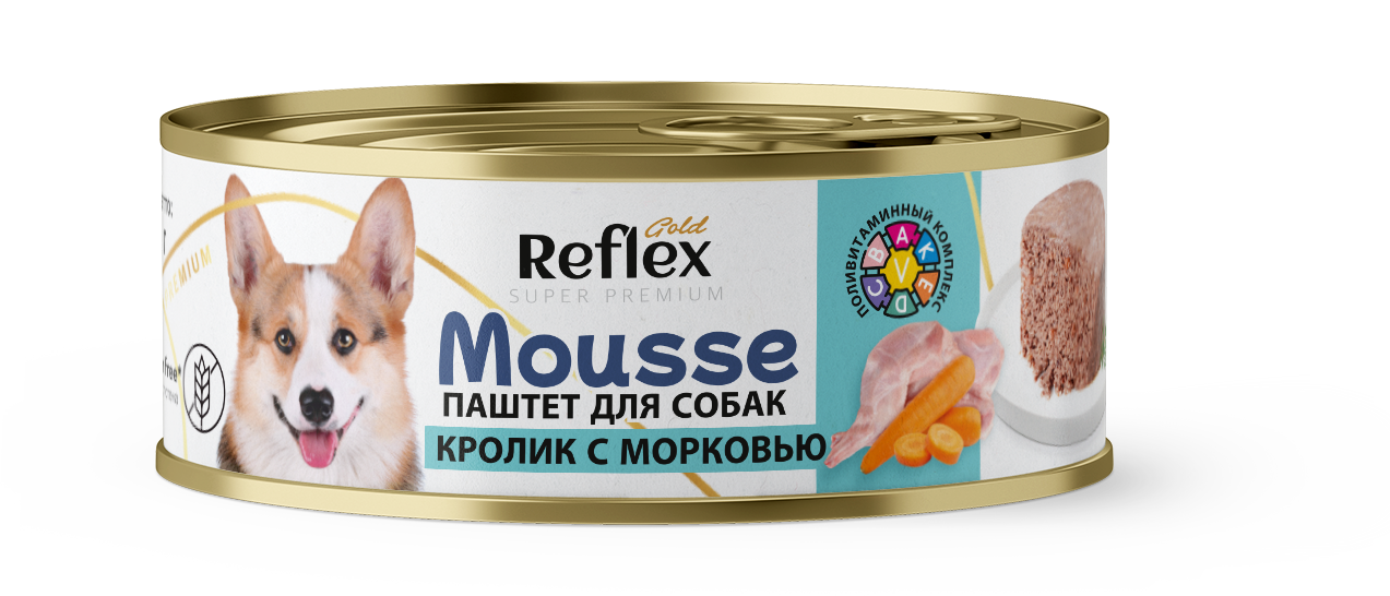 Влажный корм для собак Reflex паштет кролик с морковью, 8 шт по 100 г