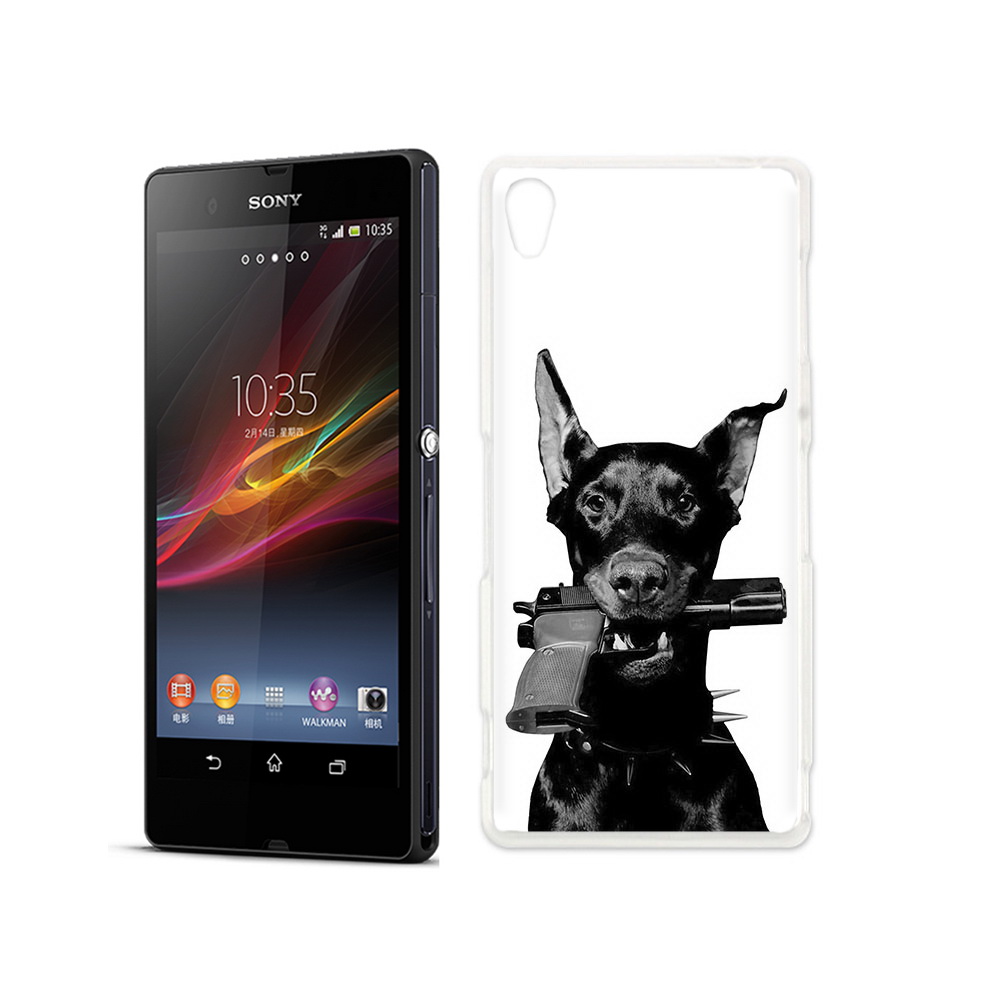 

Чехол MyPads Tocco для Sony Xperia Z доберман с пистолетом, Прозрачный, Tocco