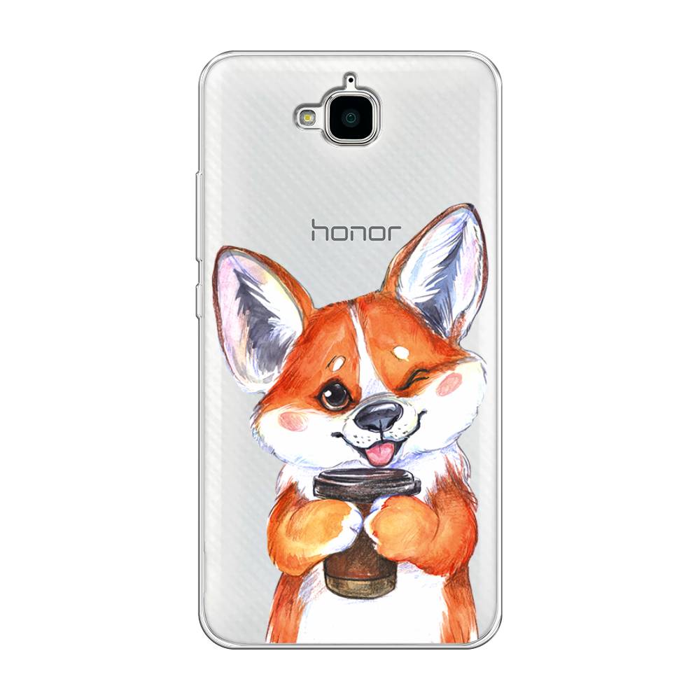

Чехол на Honor 4C Pro "Корги с кофе", Оранжевый;белый, 63250-4