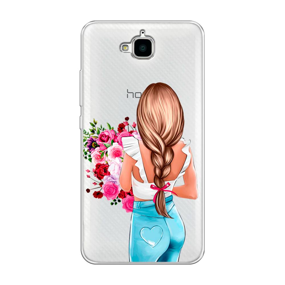 

Чехол на Honor 4C Pro "Девушка с цветами", Коричневый;розовый;голубой, 63250-6