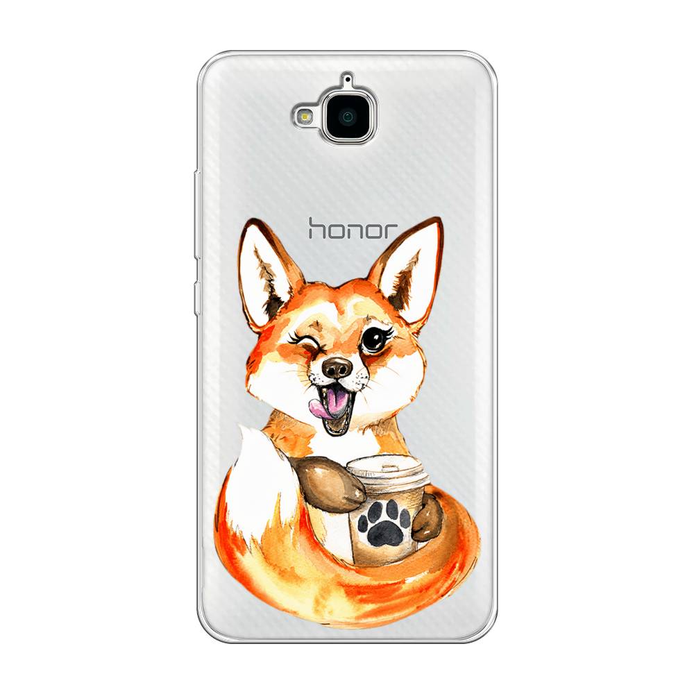 

Чехол на Honor 4C Pro "Подмигивающая лиса с кофе", Оранжевый;белый;коричневый, 63250-4