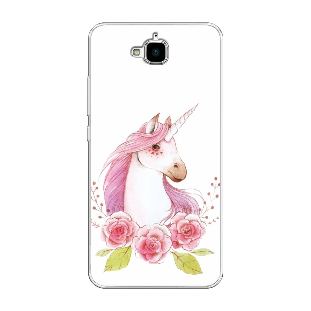 

Чехол на Honor 4C Pro "Единорог цветы", Белый;розовый;серый, 63250-1