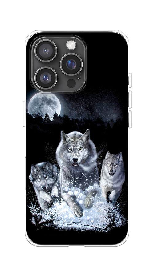 

Чехол на Apple iPhone 16 Pro "Стая волков под луной", Черный;белый;серый, 16250-1