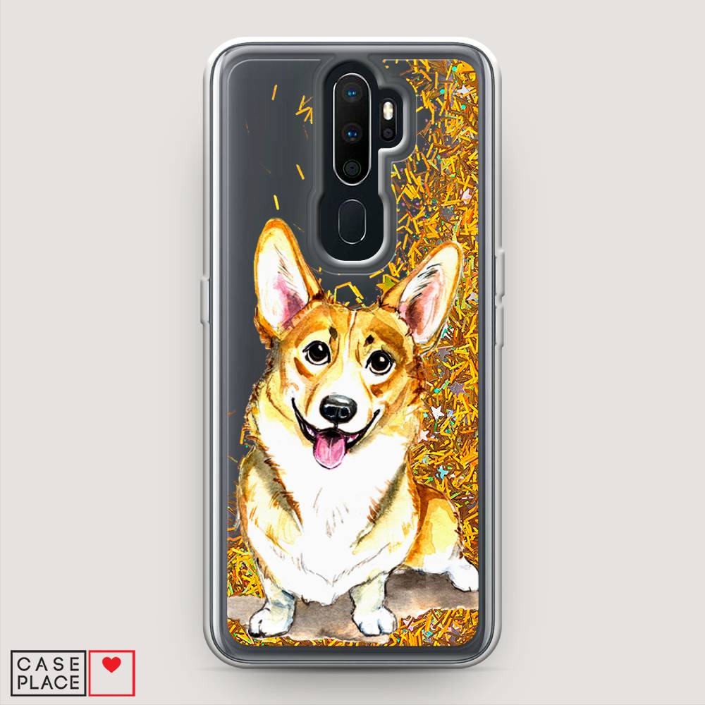 

Жидкий чехол с блестками "Малыш корги" на Oppo A9 (2020), 251990-1