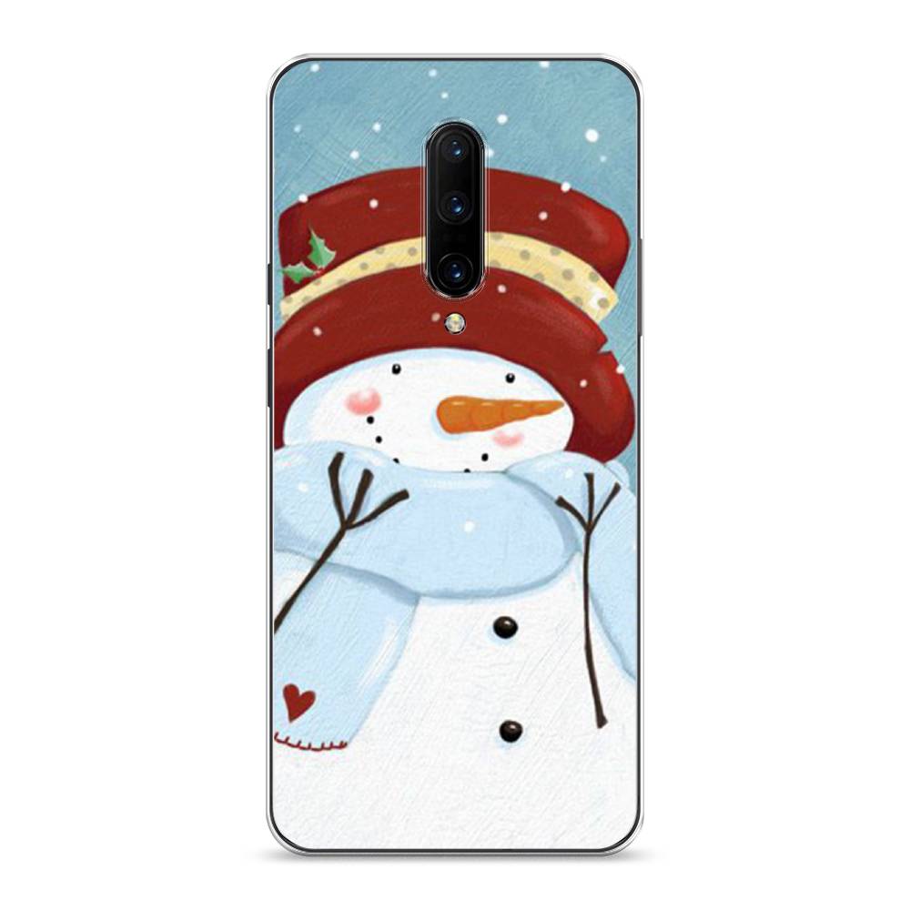 

Чехол на OnePlus 7 Pro "Застенчивый снеговик", Голубой;белый;красный, 150850-5