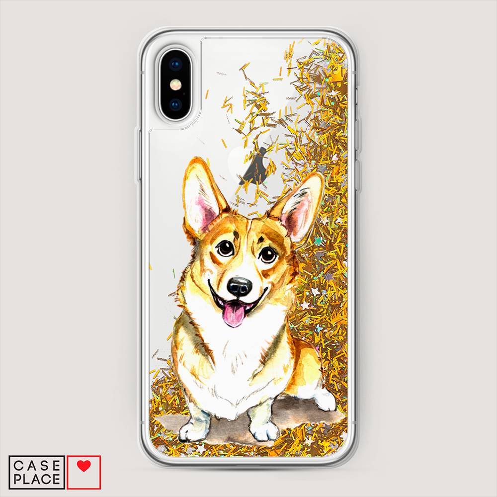 

Жидкий чехол с блестками "Малыш корги" на Apple iPhone XS Max (10S Max), 11990-1