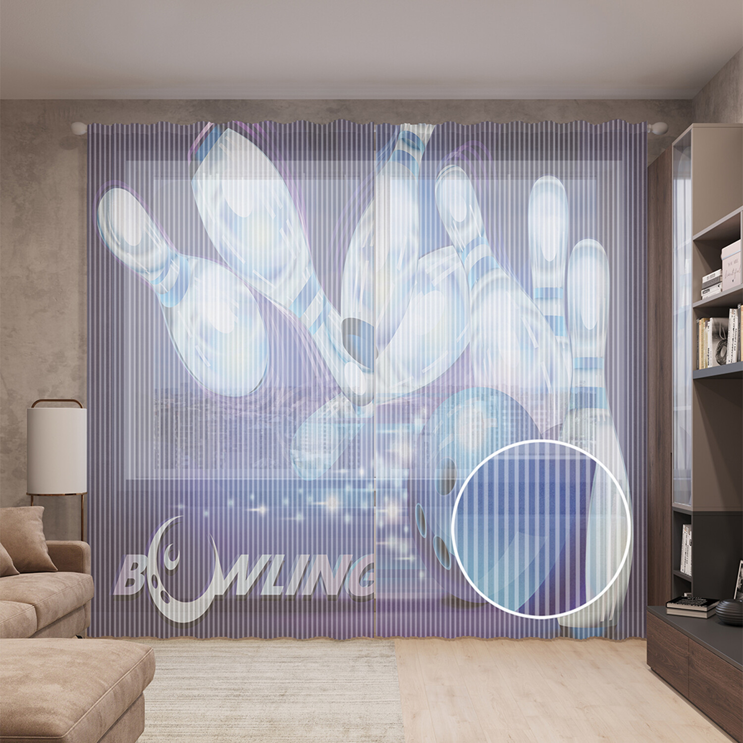 

Тюль вуаль на шторной ленте с принтом JoyArty "Азартный боулинг", 310х265 см, Азартный боулинг