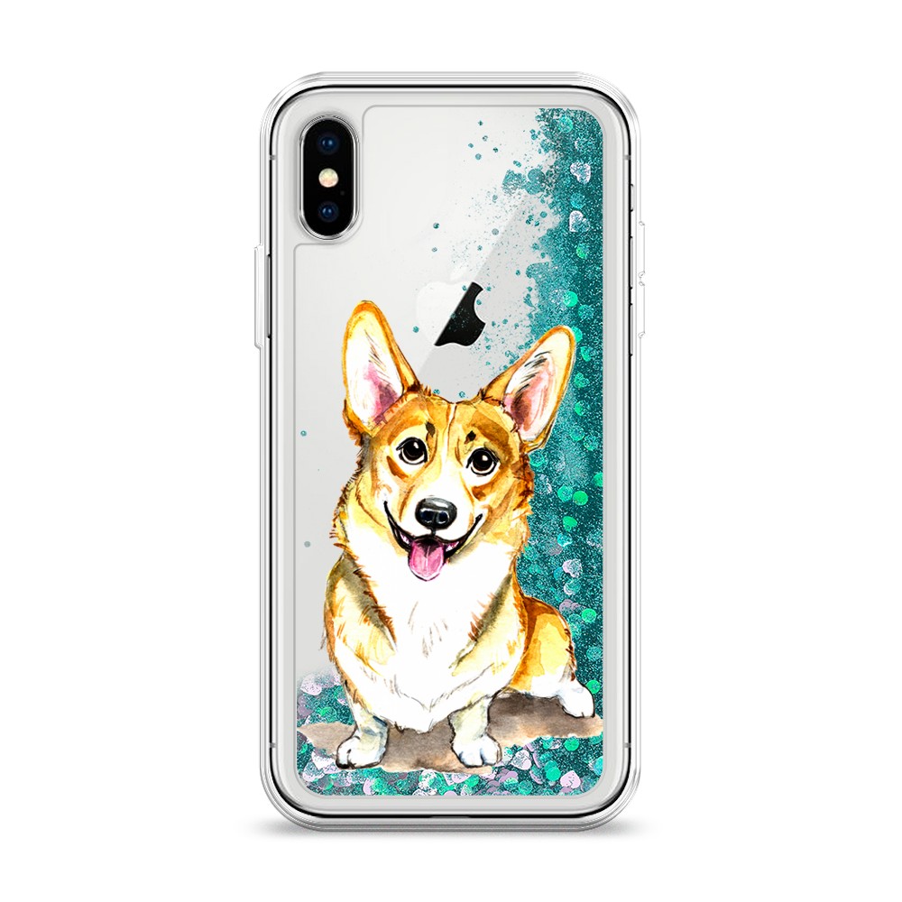 

Жидкий чехол с блестками "Малыш корги" на Apple iPhone XS (10S), 11895-1