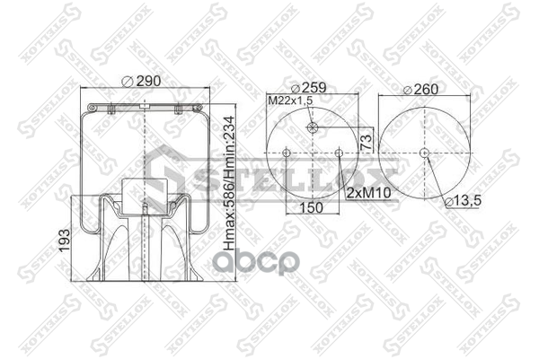 

90-81860-SX_пневмоподушка без стак.!2отв.M12 1отв-шт.M22 Н:1отв.M12 \Schmitz,Weweler