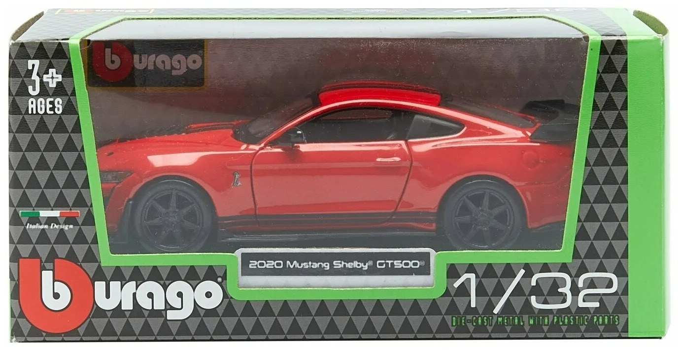 Игрушечная машинка BBURAGO металлическая 1:32 2020 Mustang Shelby GT500 18-43000 машина ford shelby mustang gt500 2020 yellow 1 18 31452