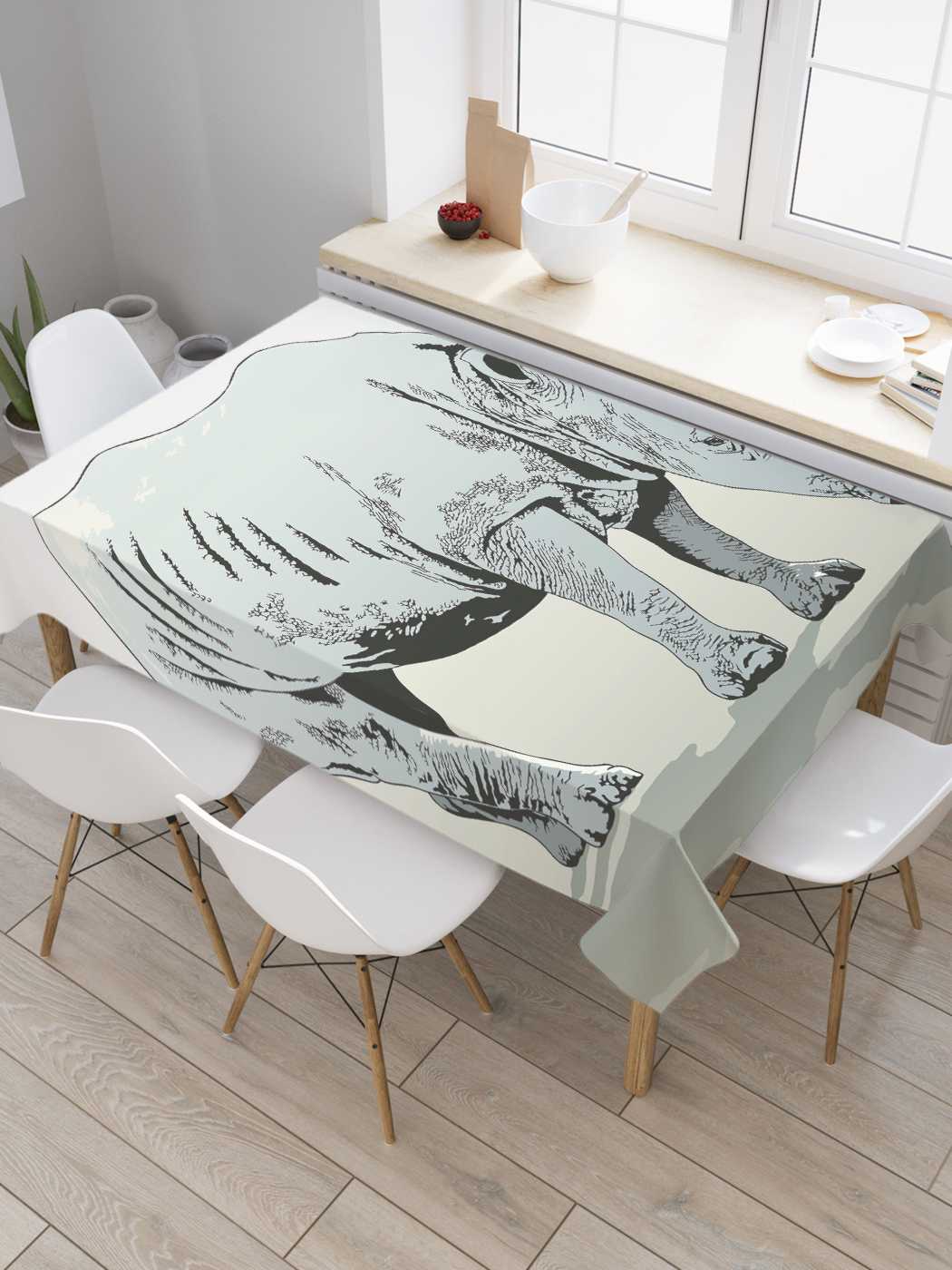 

Скатерть прямоугольная JoyArty "Эскиз носорога" из оксфорда, 180x145 см, Серый, Эскиз носорога