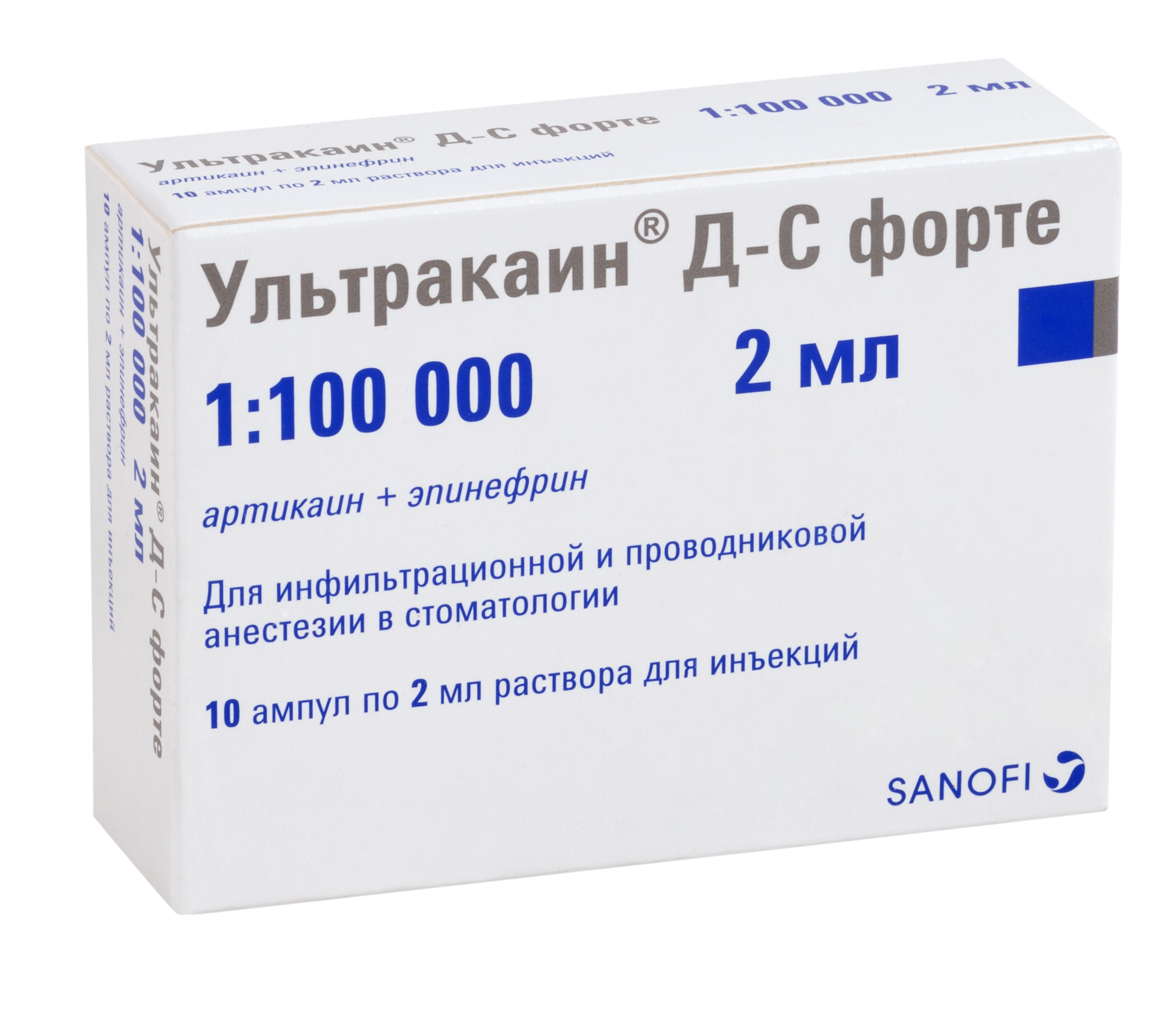 

Ультракаин Д-С форте раствор для инъекций 40 мг+0.01 мг/мл ампулы 2 мл 10 шт.