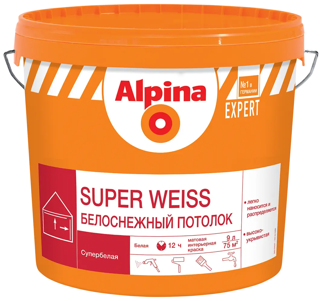Краска для стен и потолков Alpina Super Weise цвет белый 9 л